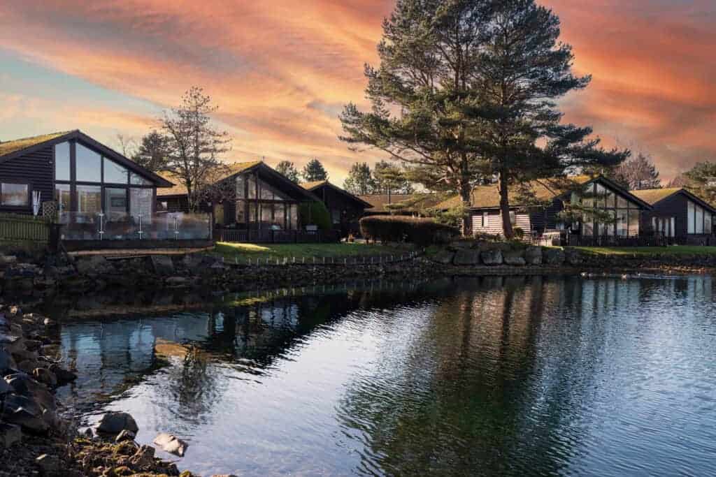 Sandmartin Lodge on the lakefront at Pine Lake Resort, Carnforth
