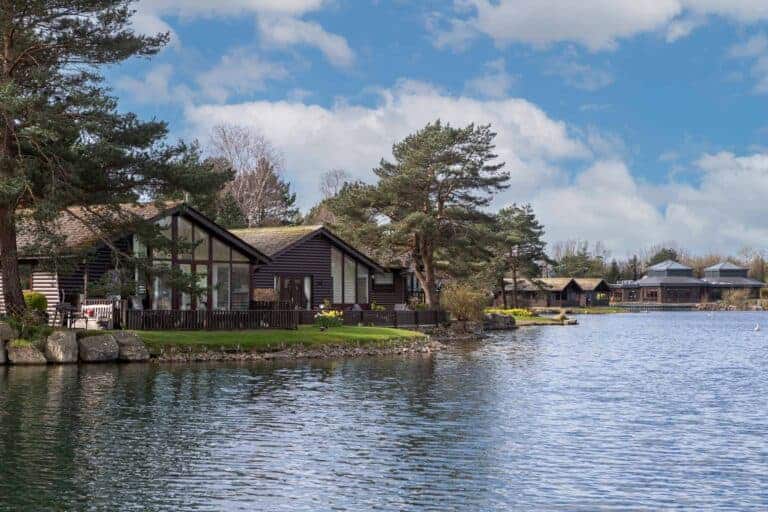 Keer Lodge seen across the lake at Pine Lake Resort