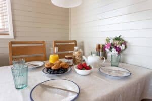 Breakfast laid on the dining table at Keer Lodge